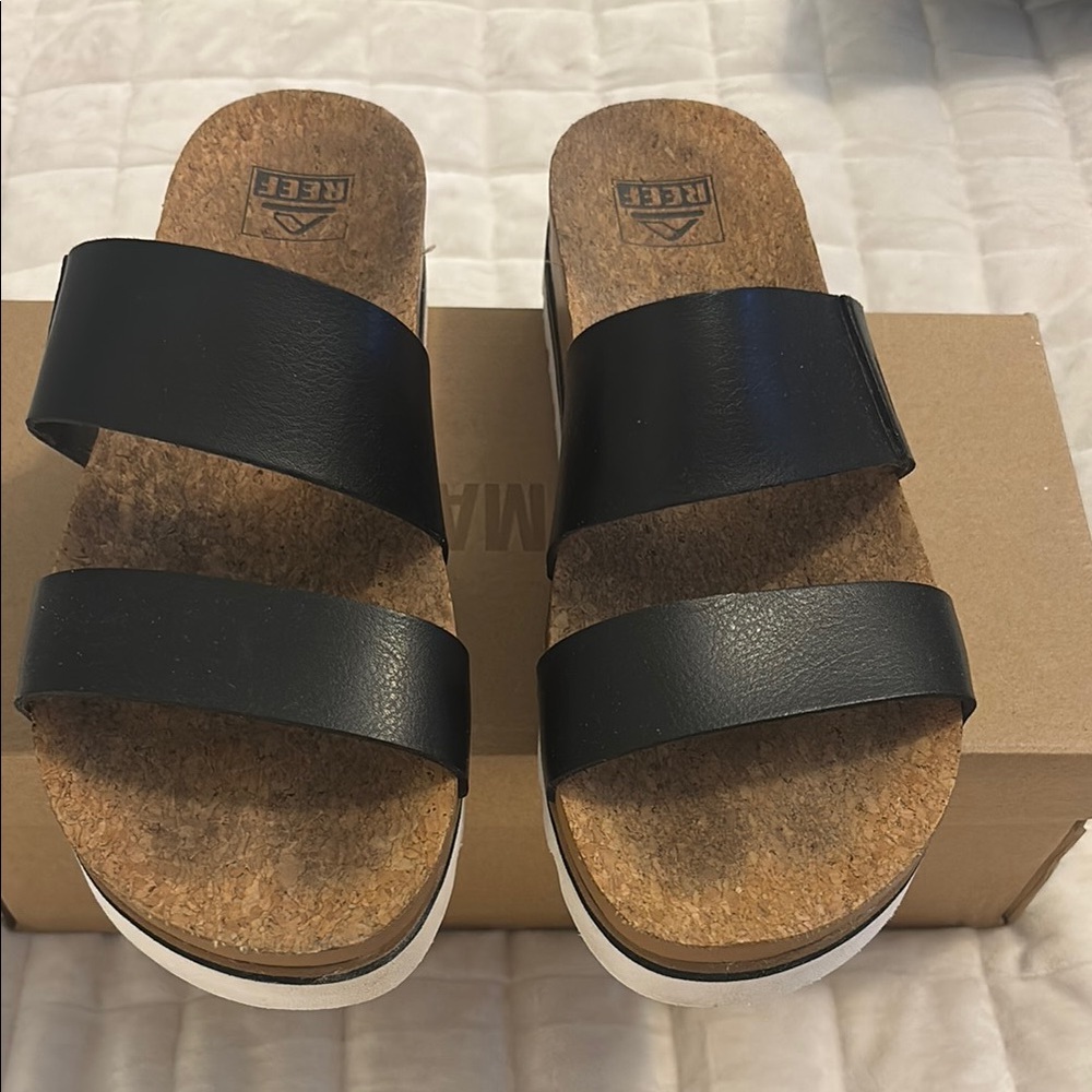 Black Leather Slide Sandals